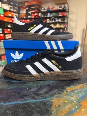 adidas Black White Spezial Suede Sneakers with Brown Gum Sole